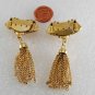 Vintage Gold PLated Metal Ruby  Rhinestone Tassel Shoe Clips Pair