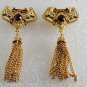 Vintage Gold PLated Metal Ruby  Rhinestone Tassel Shoe Clips Pair