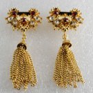 Vintage Gold PLated Metal Ruby Clear Rhinestone Tassel Shoe Clips Pair