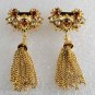 Vintage Gold PLated Metal Ruby Clear Rhinestone Tassel Shoe Clips Pair