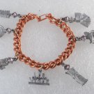Vintage Copper Plated Chain Charm  Bracelet Las Vegas Lucky Roulette Dice Pink