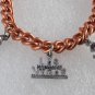 Vintage Copper Plated Chain Charm  Bracelet Las Vegas Lucky Roulette Dice Pink