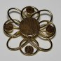 Vintage Gold Tone Metal Flower Woodgrain Science Atom Pin Brooch