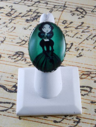 LTV Creation "Pretty Banshee" Ring Industrial Raw Brass Metal Glass Cameo