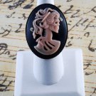 LTV Creation "Pink Lady Skeleton" Ring Industrial Raw Brass Resin Cast Cameo