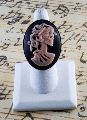 LTV Creation "Pink Lady Skeleton" Ring Industrial Raw Brass Resin Cast Cameo