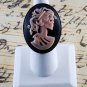 LTV Creation "Pink Lady Skeleton" Ring Industrial Raw Brass Resin Cast Cameo