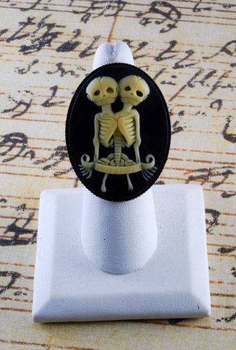 LTV Creation "Siamese Twin Skeleton" Ring Industrial Raw Brass Resin Cast Cameo