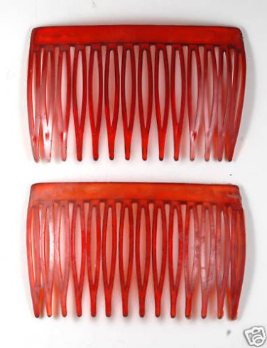 VINTAGE RED SEE THROUGH HAIR COMBS HAIR ACCESSORIES