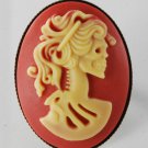 Victorian Style Brass Adjustable Ring Corpse Skeleton Lady Cameo Resin Jewelry