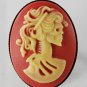 Victorian Style Brass Adjustable Ring Corpse Skeleton Lady Cameo Resin Jewelry