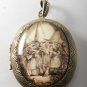 Victorian Style Raw Brass Locket 3 Witches Brooms Glass Dome Cabochon  Jewelry