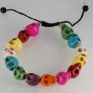 Rainbow Color Dyed Howlite Stone Skull Adjustable Bracelet Jewelry