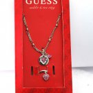 Guess Heart Silver Ankle Bracelet Toe Ring Silver Metal Pink Rhinestone Set