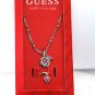 Guess Heart Silver Ankle Bracelet Toe Ring Silver Metal Pink Rhinestone Set