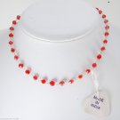 Vintage Beaded Necklace Made in India Reddish Plastic Beads Silver Metal