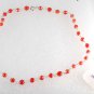 Vintage Beaded Necklace Made in India Reddish Plastic Beads Silver Metal
