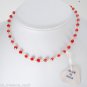 Vintage Beaded Necklace Made in India Reddish Plastic Beads Silver Metal