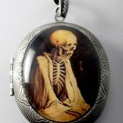 Victorian Style Silver Plated Perfume Locket Robed Skeleton Glass Cabochon