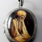 Victorian Style Silver Plated Perfume Locket Robed Skeleton Glass Cabochon