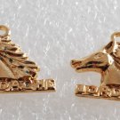 Vintage Retro Jordache Horse Charm Pair Gold PLated Metal Jewelry Making Pendant