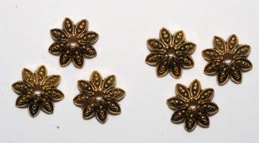 Vintage Gold  Brass Leaf Bead Caps Lot of 6 Findings