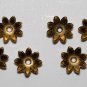 Vintage Gold  Brass Leaf Bead Caps Lot of 6 Findings