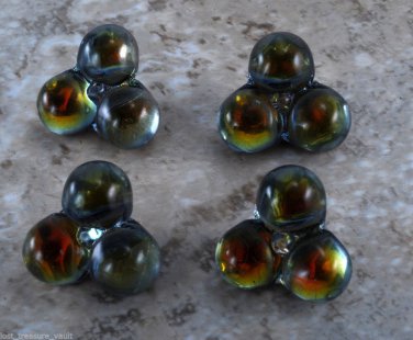 Beautiful Czech? Glass Sewing Buttons Green Yellow Orange Foil Set of 4 Crafting