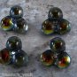 Beautiful Czech? Glass Sewing Buttons Green Yellow Orange Foil Set of 4 Crafting