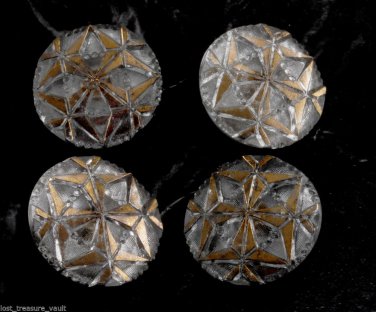 Beautiful Czech? Glass Sewing Buttons Silver Gold Foil Set of 4 Relief Design