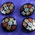 Set of 4 Plastic Sewing Buttons Black Colored Flowers CRafting Plastic Shank