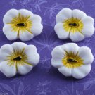 Tropical Flower Glass Sewing Button Set Of 4  White Yellow Black Center