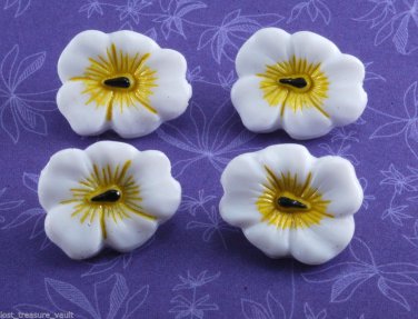 Tropical Flower Glass Sewing Button Set Of 4  White Yellow Black Center