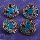 Set Of 4 Sewing Buttons Purple Blue Enamel Hearts Silver Tone Metal