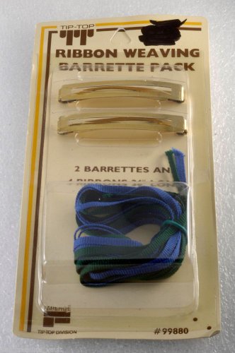 Vintage Tip Top Barrettes Ribbon Weaving Pack Green Blue Gold Tone Metal