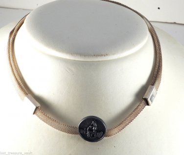 Vintage Silver Mesh Slide Adjustable Pendant Choker Necklace Jewelry