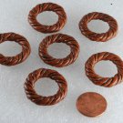 Vintage Brown Plastic Rope Look Round Grooved Doughnut Beads Set of 6