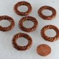 Vintage Brown Plastic Rope Look Round Grooved Doughnut Beads Set of 6