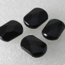 Vintage Set of 4 Black Faceted Glass Beads Solid Findings Drilled Through Side
