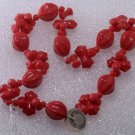 Vintage Czech Red Glass Pinch Bone Bead Strand