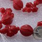 Vintage Czech Red Glass Pinch Bone Bead Strand