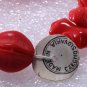 Vintage Czech Red Glass Pinch Bone Bead Strand