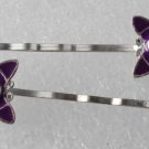 Vintage Butterfly Hair pins Bobby Pins Silver Metal Enamel Pink Rhinestone Pair
