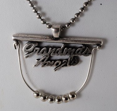 Beaded Chain Necklace Grandmas Angels Charm Pendant Silver Tone Metal