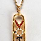 Vintage Gold Metal Red White Blue Rhinestone "Vote" 60's Political Necklace
