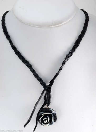 Guess Flower Leather Necklace White Black Plastic Resin Braided Jewelry