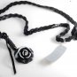 Guess Flower Leather Necklace White Black Plastic Resin Braided Jewelry