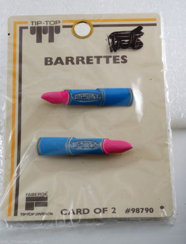 Vintage Tip Top Hair Barrette LipStick Pair  Faberge Wire Back Blue NOC
