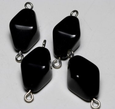 Vintage 4 Bicone Black Glass Connector Bead Findings