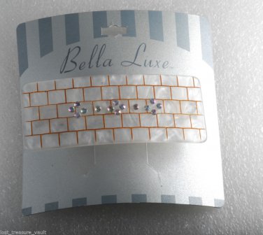 Bella Luxe Pearlized Plastic Hair Barrette Rectangle Rhinestone New on Card